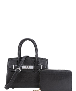 2-in-1 Top Handle Fashion Mettalic Satchel Set ZG-9068A BLACK